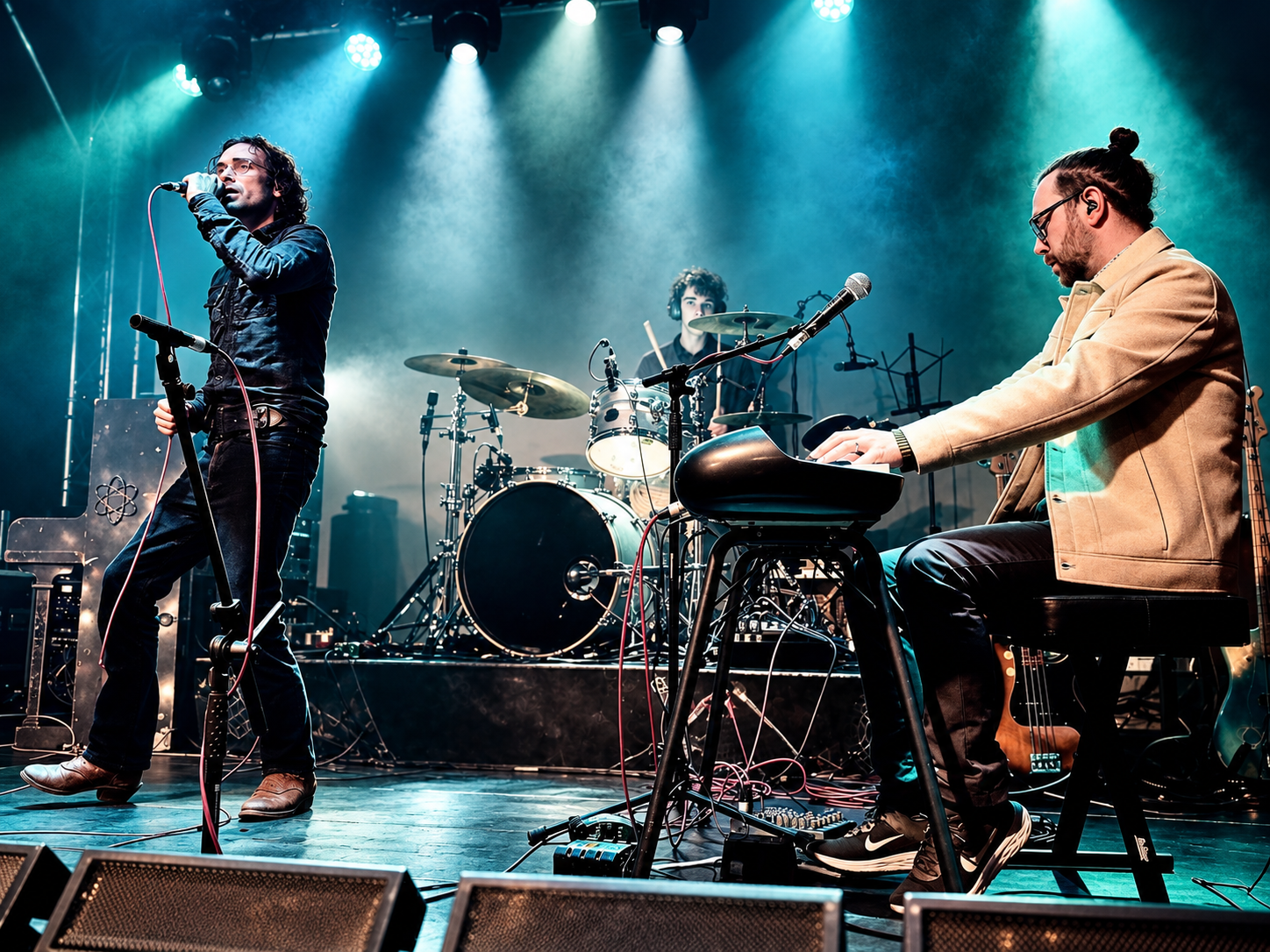So KEANE performing live under blue stage lighting